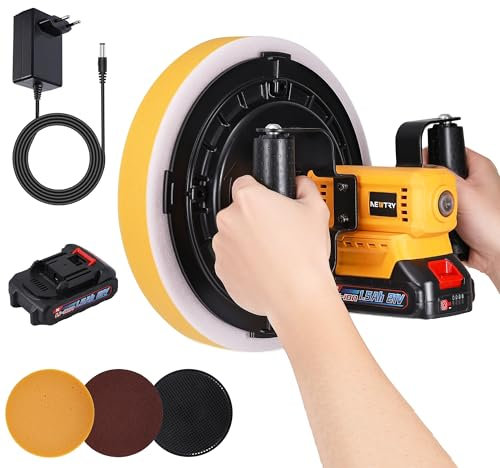 NEWTRY 20V Mini Frattazzatrice elettrica con 2 batterie da 1,5Ah e caricabatterie, Cazzuola lisciante per intonaco portatile per rifiniture murali con dischi di ricambio (senza asta di prolunga)