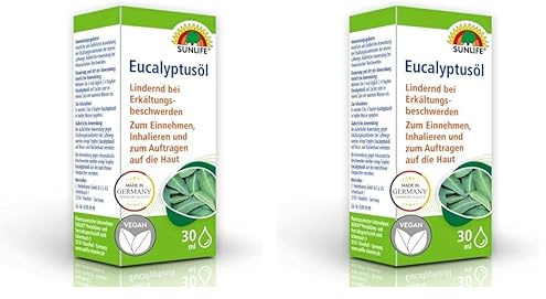 SUNLIFE Eukalyptusöl 30 ml - Ätherisches Öl zum Einnehmen, Inhalieren & Einreiben - Wirkstoff 100% Eukalyptus Öl - Eukalyptus Erkältungsöl - Reines Eukalyptusöl - Eucalyptus Oil (Packung mit 2)