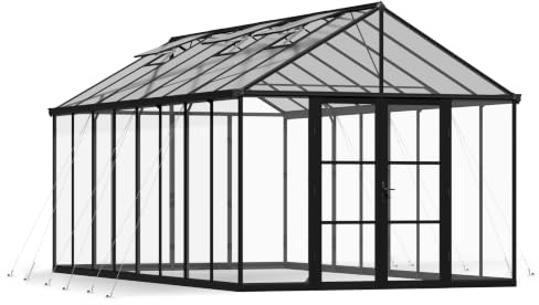 Canopia Gewächshaus 3m Serie für den Außenbereich, begehbar, kristallklare Polycarbonatplatten, Aria (Schwarz, 3x6m)