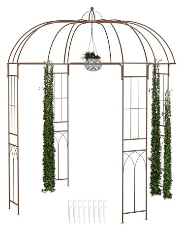 Relaxdays Arco per Piante Rampicanti da Giardino, Gazebo Metallo Rose, Pergola HLP 269x211x211 cm, Padiglione, Bronzo