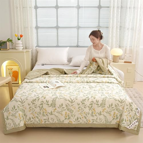 Odot Bettdecke Ohne Bezug Sommer, 4,5 Tog Baumwolle Bettdecke Ohne Bezug Dünne Nutzbar Sommerbettdecke Leicht Doppelseitige Sommerdecke für Bett Sofa (Salbeigrüne Blätter,200 * 230cm)