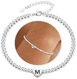DORANA Sterling Silber Initialen Armband für Damen Buchstaben A-Z Herz Armbänder Nicht anlaufend Geschenke für Mädchen Tochter Schwester Freunde Schmuck