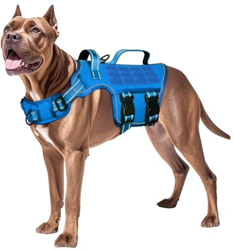 RunFido Dog Harness for Large Dogs, No Pull Tactical Vest with Front Clips | Easy Contrl Handle, Breathable Soft Padded, Adjustable, Reflective, Heavy Duty, Easy Take On & Off, Blue X-Large