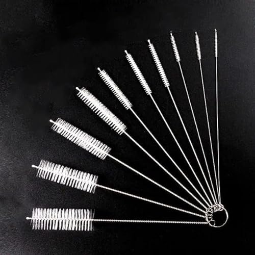 10 Pcs Nylon Straw Cleaning Brush Set – Bottle Pipe Cleaner Brushes for Straws, Kettles, Tubes & Spouts – Flexible Stainless Steel Wire with High-Density Nylon Bristles – Pipe Cleaner Set (White)