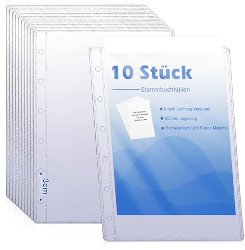 10 Stück Stammbuchhüllen A5 6 Loch Extra Stark 15 X 21cm Klarsichthüllen Für Stammbuch Prospekthüllen Stammbuch Ohne Zipper A5 Binder Taschen für Dokumenten Stammbücher Akten Familienfotos (10)