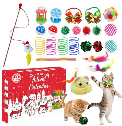 Wezalget Calendario 'Avvento Giocattolo per Gatti 2025 - Calendario di Natale Conteggio Alla Rovescia 24 Giorni con Giochi per Gattini,Idea Regalo Stagionale per Amanti degli Animali Adolescenti e