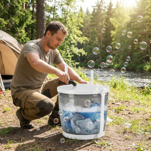 2-i-1 manuell tvättmaskin, handvevbricka med centrifugeringstork och sugkoppsbas, bärbar minitvättare för camping, studentrum, ingen eltvättmaskin 2 kg kapacitet (ljusgrå)