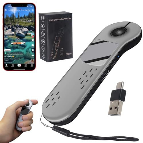 Justdfine Mini mouse Bluetooth con punta delle dita, BT5.3 + 2.4 G + USB-C, tre modalità + touchpad, 4 in 1 portatile, telecomando portatile Page Turner Air Mouse Presenter, colore grigio