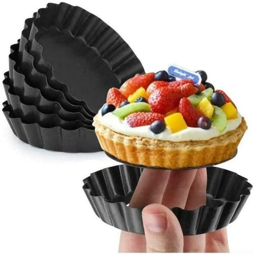 Floweringbeter 6pcs 8cm Tart Tins with Loose Base, Non-Stick | Tart Moulds With Lifting Base, Quiche Pans, Round Pie Moulds, Pie Dish for Baking Quiche Pie Tartlet