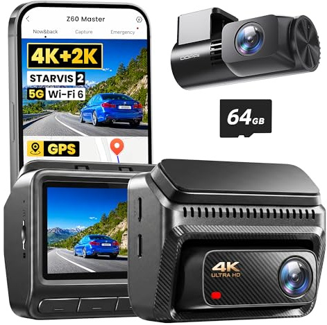 DDPAI Z60 Master, 4K+2K Dash Cam Auto, STARVIS2 IMX678, Dashcam Dual HDR, Incl. Scheda 64GB, 5G WiFi6, 2K/60FPS, GPS, 3 IPS, Visione Notturna AI ISP, Modalità Parcheggio 24h, ADAS, 4G Disponibile