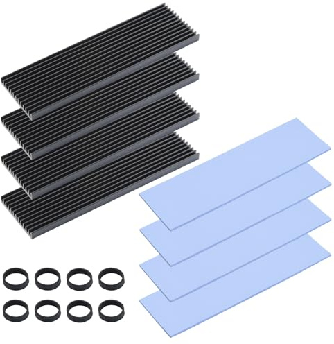 ELUTENG Dissipatore di calore M2 SSD, set di 4 dissipatori di calore in alluminio con cuscinetto termico in silicone, 2280 NVME NGFF M.2, adatto per PC/PS5/PS5, installazione sottile, 73 x 33 mm, nero