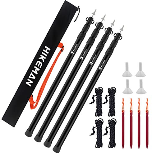 HIKEMAN Teleskopstange für Zelte Tarp - Campingstangen für Planen Markise Baldachin Veranda Sonnensegel Plane Kopffreiheit Aluminium Verstellbares Teleskop 90-230 cm ((4PCS)Black)