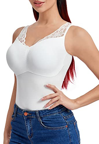 Joyshaper Shapewear linne dam linne smal mage platt mage kompression tank topp bodyshaper sömlös formkläder, A-vit, XL