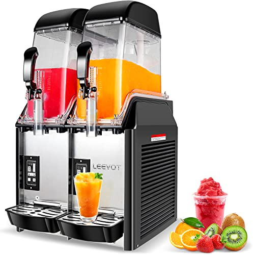 LEEVOT Macchina per Granite Commerciale - 12L×2 Serbatoi, 890W Acciaio Inossidabile, Macchina per Bevande Ghiacciate per Ristoranti, Bar e Feste, Macchina per Smoothie e Granite