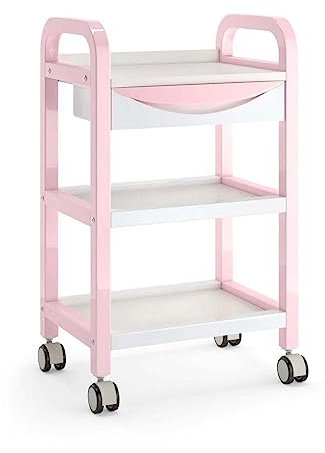 Servierwagen mit Rollen Metall, mit Schubladen und Universalrollen, Mehrschichtiger Lagerung, Einfache Installation, Geeignet für Schönheitssalons, Wohnzimmer, Badezimmer ( Color : Pink , Size : Pink