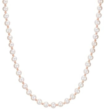 Valero Pearls Damen Kette 925/- Sterling Silber roségold | rosévergoldet 14 Karat, Perlenkette, Süßwasser-Zuchtperle, ca. 8,0 - 8,5 mm, weiß, potato, Karabinerverschluss