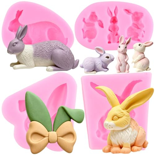 RFGHAC Hasen Fondant Form Ostern Häschen Ohren Schokolade Süßigkeiten Silikonformen für Kuchen Dekorieren Cupcake Topper Polymer Clay Gummipaste 4 Stück