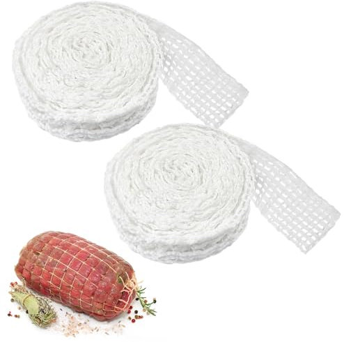 Lovesmile 2 Rollen Schinkennetz, Weiß Rollbratennetz, Baumwollfaden Rouladennetz, Bratennetz, Fleischnetz Geeignet zum Aufbewahren Aufhängen Backen Kochen Schinken Wurst Fleisch (3M/Rollen)