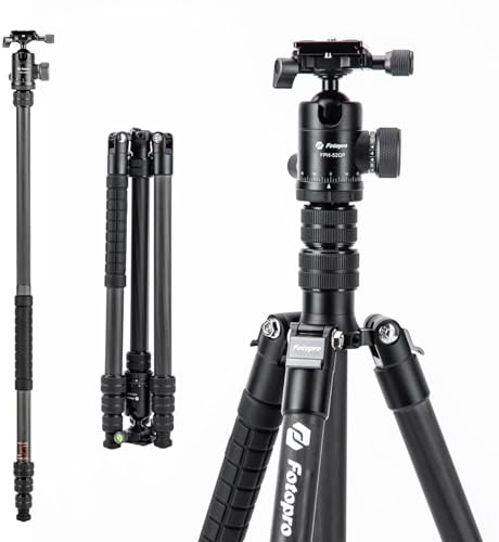 Fotopro 185 cm (74 tum) kolfiberstativ för kamera, kompakt resestativ med kulhuvud, avtagbar monopod med snabbkopplingsplatta och kameraväska, belastning upp till 10 kg