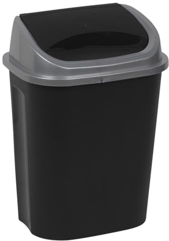 URBNLIVING Plastic Swing Top Waste Bin Can Dustbin Black & Grey Home Office Kitchen