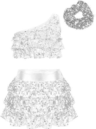 Aislor Traje De Baile Latina para Niñas Conjunto Lentejuelas Brillante Vestidos De Salón Danza Contemporáneo Ropa De Baile Jazz Latino Plateado 9-10 años