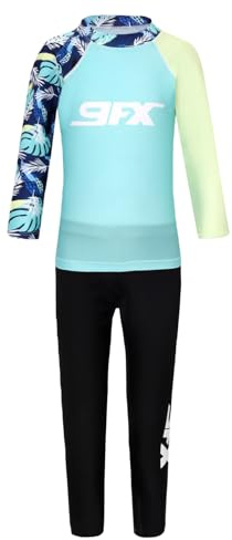 dPois 2 Pièces Maillot de Bain Enfant Garcon Fille T-Shirt Anti UV Tenue de Surf Manches Longues Pantalon de Bain Séchage Rapide Swimwear 3-11 Ans Lac Bleu 5-6 Ans