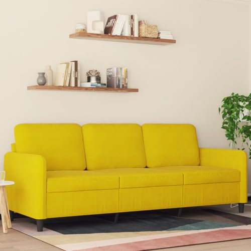 Willood 3-Sitzer Sofa, Loungesofa Couch mit Armlehnen Rückenkissen, Wohnzimmersofa Designsofa Metallgestell, Sitzmöbel Dreisitzer Gelb 180 cm Samt