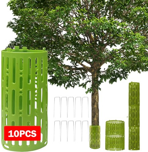 10 Stück Baumschutz Stamm - 20 x 30cm - Baumstamm Schutz, Erweiterbarer Stammschutz mit 10 U-Klammern, Baumschutzhülle Verbissschutz mit Lüftungslöchern, Schutz vor Rasenmähern, Kantenschneider