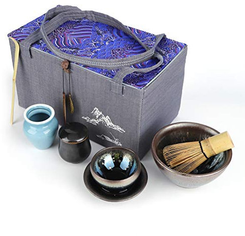 Yctze Service à thé Japonais en Céramique, Kit de Support de Fouet à thé, Outil de Service, Accessoires de Cérémonie du thé, Service à thé Traditionnel de Type 1 avec Support de Fouet
