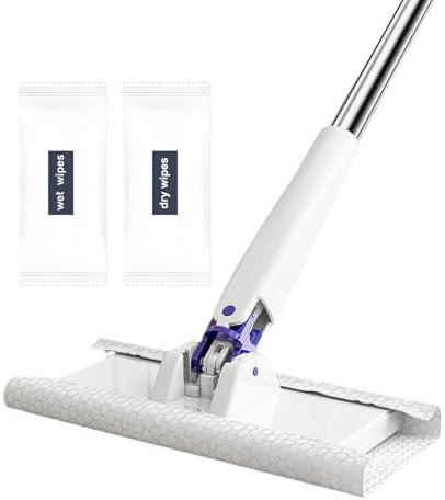 Mop mit Stoffwechsel, berührungsloser Mopp mit 360-Grad-Rotation, berührungsloser Mopp, kompatibel mit Gesichtstüchern, Flacher Staubmopp mit Schiebegriff für Badezimmer