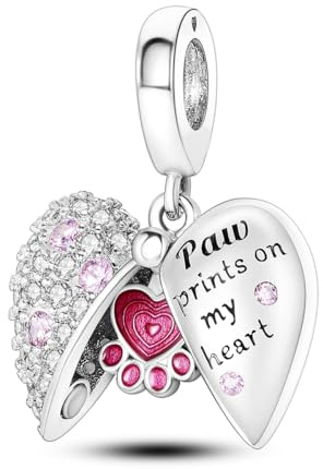 NUJIFFY Ciondoli di animali carini Ciondolo di ciondoli in argento sterling 925 per bracciale Ciondoli di orsi per regalo di gioielli da donna (Impronta a forma di cuore Bead Charms)