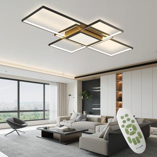 AHRHSM LED-Deckenleuchte Dimmbar-Wohnzimmerlampe 118W Modern Deckenlampe-Wohnzimmer mit Fernbedienung Rechteckige Lampe Wohnzimmer 3000k-6000k (Schwarz, 140 * 80)