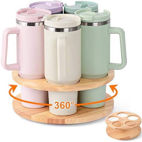 MyLifeUNIT Water Bottle Organizer for Stanley Cups 40oz/30oz/20oz, 360° Rotating Wooden Tumbler Organizer, Stanley Cup Holder for Cabinet Storage (Yellow)