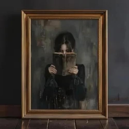 ZHUOYA Frau liest Buchkunst-Wandkunstdruck, Dark Academia Dekor Wandkunst, Stimmungsvolles Leseecken-Gemälde, dekorativ, 50 x 70 cm, rahmenlos