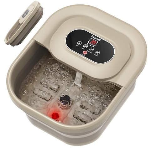 Heycool Spa pliable pour les pieds avec chaleur, bulle, contrôle de la température, spa pour les pieds avec 8 rouleaux de massage, pierre ponce, bain de pieds pédicure pour la relaxation, soulagement