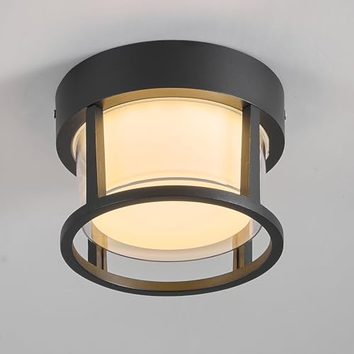 OSYZMGS Outdoor Ceiling Porch Light LED Flush Mount for Wall or Ceiling, Round Exterior Wall Lamp for Entryway,Hallway,Porch,Patio and Garage, 3000K Warm Color, 6.3 inch Outdoor Ceiling Light