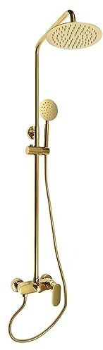 Sistema de ducha de lluvia, columna de ducha de pared con mezclador monomando, sistema de ducha dorado, titanio y acero inoxidable SUS304, ducha de lluvia de 20 cm, ducha de mano de 22,5 cm, para baño