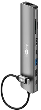 goobay Estación de Acoplamiento USB-C Slim Hub 8 en 1 con USB-C, 5 Gbit/s, HDMI 4K 30 Hz, RJ45-100 Mbit/s, 2X USB-A, Lector de Tarjetas SD y MicroSD, para MacBook Pro M4, portátiles, tabletas, 79148