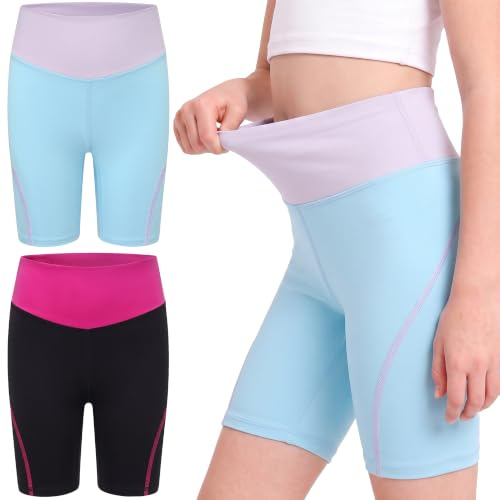 Keyck Pantalones Cortos de Ciclismo para Niñas Pack de 2 Leggings 4-13 Años | Transpirable, Cintura Alta Elástica, Pantalone Deportivos, Verano Short, Mallas Running Gimnasio Danza Fitness para Niños