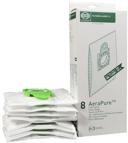 SEBO Filter Bag Box Airbelt E, 8 Three-Layer Ultra Bags with caps #8300AM