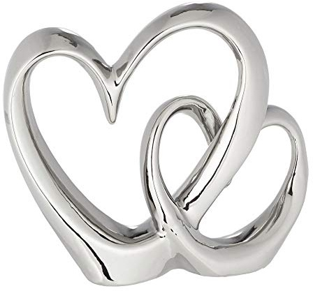Spetebo Design Deko Herz in Silber, 20x18 cm, Keramik | Tischdeko, Skulptur, Dekofigur, Doppelherz