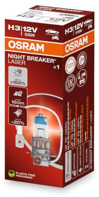 Osram NIGHT BREAKER LASER H3, +150% mehr Helligkeit, Halogen-Scheinwerferlampe, 64151NL, 12V PKW, Faltschachtel (1 Lampe)