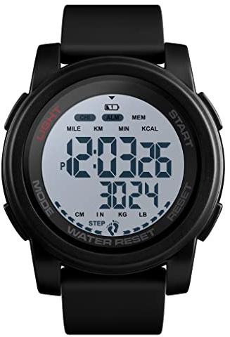 FeiWen Homme Outdoor Sport Digital Podomètre Montres 50M Étanche Outdoor LED Électronique Calorie Temps Double Chronomètre Calendrier Grand Plastique Militaires Montre Bracelet