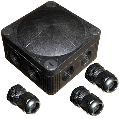 Black Wiska 308/5 Combi Junction Box with 3 x GLP20+ IP68 Cable Glands Outside Wiring
