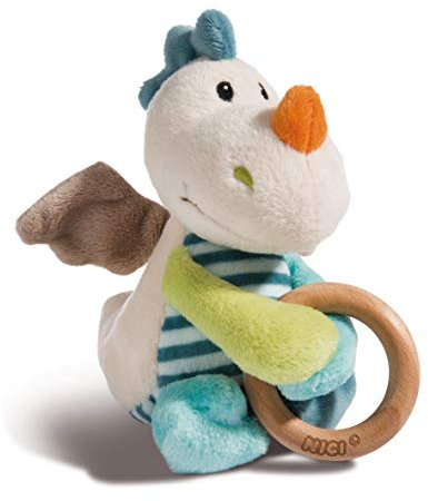 NICI 43705 Greifling Drache Dragilu 15cm mit Holzring und Glocke, beige/bunt