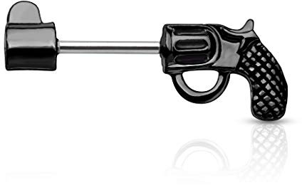beyoutifulthings Brustwarzen-Piercing Revolver Pistole Brust-Piercing Nippel-Piercing Chirurgenstahl Gold Schwarz Silber Stab 1,6/12mm