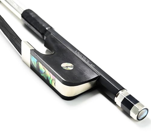 1/2 Size Carbon Fiber Upright Double Bass Bow VINGOBOW French Model 100BFB 68.5 cm for Professional Player Ebony Frog Unbleached Mongolian Black Horse Hair Pernambuco Performance Powerful Tone