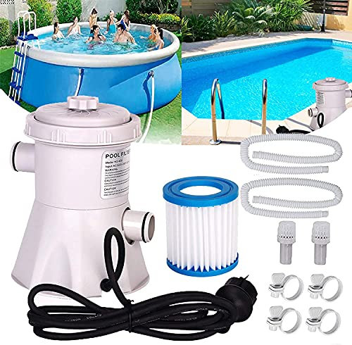 BEBALETY Clear Cartridge Filter Pump,Swimming Pool Filter Pump Crystal Clear Swimming Pool Pump and Filter with 1 Pool Filter Cartridge for Above Ground Pool, Inflatable Pools 110-120V (300 GPH)
