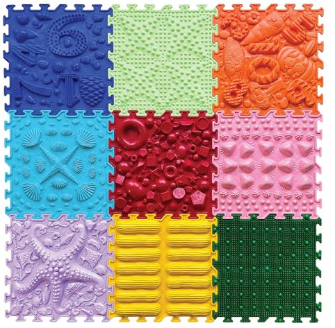 ORTO NATURE Sensorische Puzzlematte für Kinder, 9 Teile (Rainbow Melody) | 9 sensorische Puzzleteile mit verschiedenen Texturen, Zahlen- und Geometrieelementen - für Kinder ab 2 Jahren