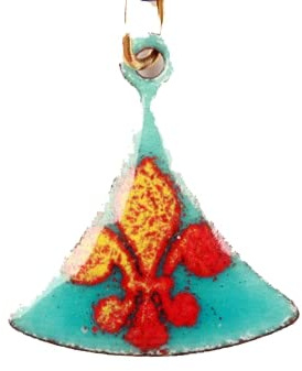 Pendentif fleur de lys sur triangle émail sur cuivre